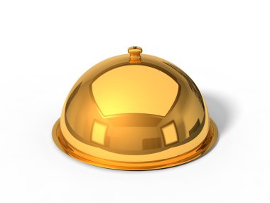 Altın Restoran cloche 3d illüstrasyon. beyaz izole.