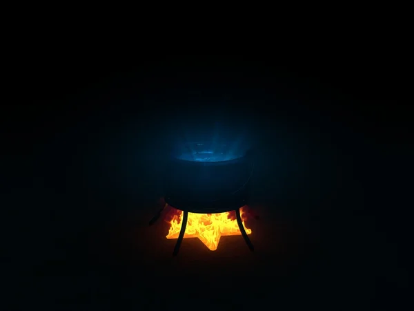 暗闇の中で魔女のボイラーの3Dイラスト — ストック写真