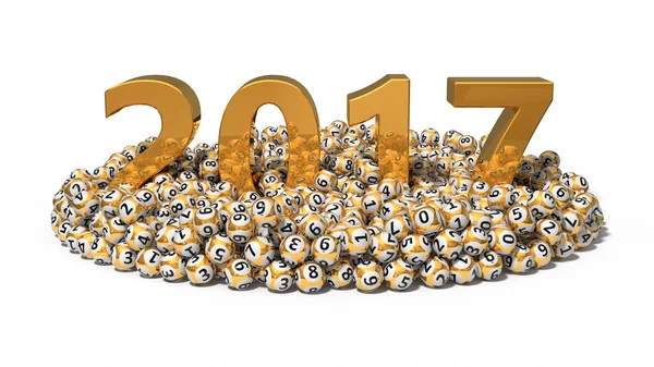 2017 Loterij Spel Concept Gouden Ballen Gouden Nummers Geïsoleerd Witte — Stockfoto