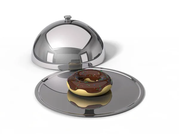 Illustration av restaurang cloche med donut. — Stockfoto