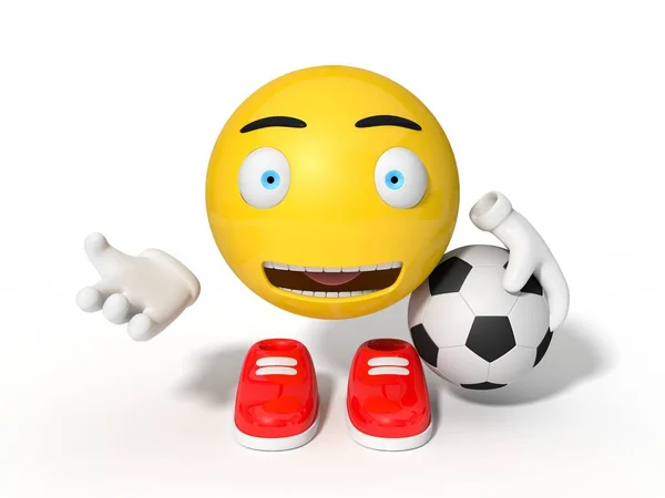 Simple yellow smiley ball character. calling for football. 3d il — Stock Photo, Image