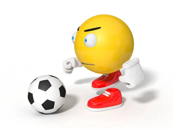 Simple yellow smiley ball character. preparing to use penalty in — Stock Photo, Image