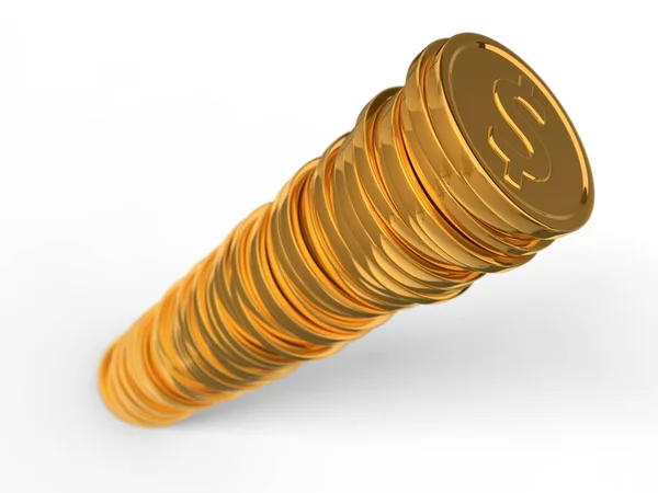 Gouden dollar munten stack. 3D illustratie. — Stockfoto