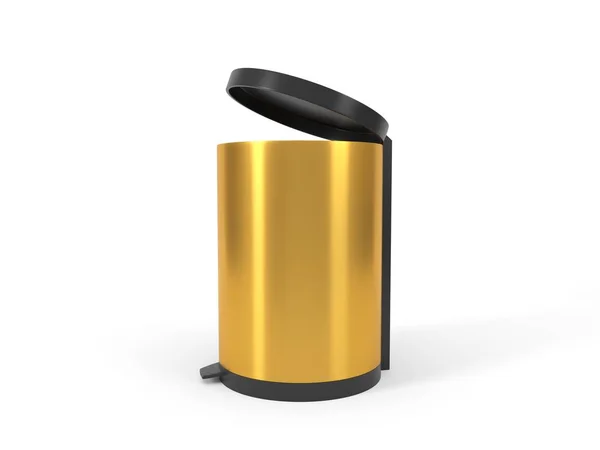 Gold plated simple trash can. 3d illustration — Stock Photo, Image