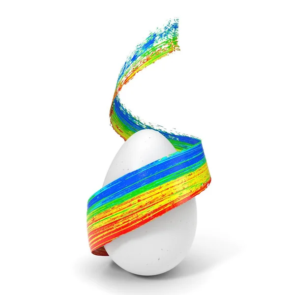 Flying paint stroke covering easter egg. 3d illustration. — Stock Photo, Image