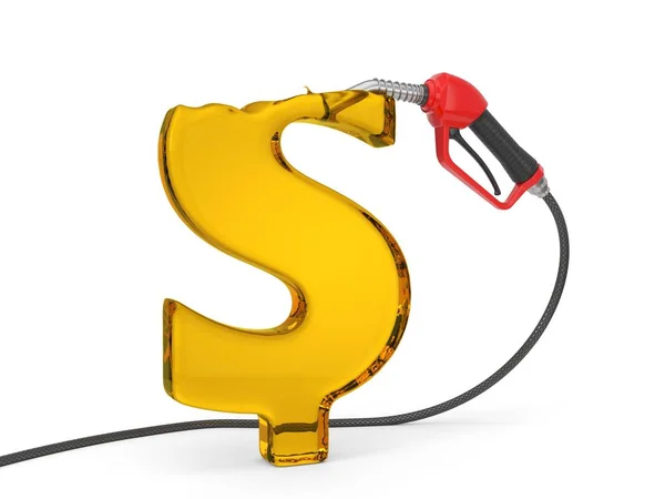 Red fuel nozzle pumping fuel in dollar sign form. close up view. 3d illustration — Stock Photo, Image