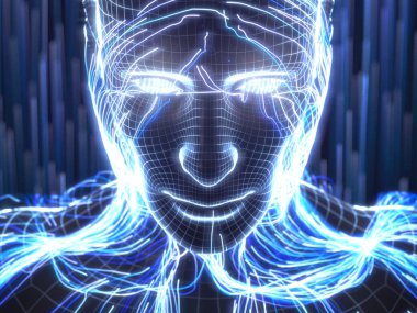 yapay zeka kavramı sanal insan avatar.3d çizim ile