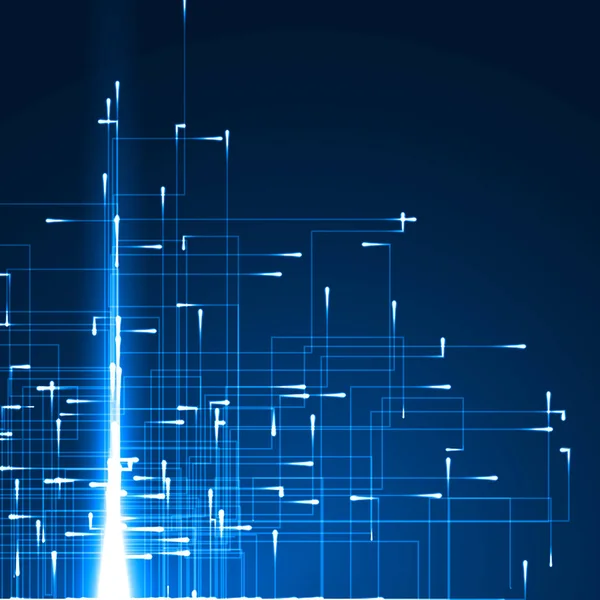 Particelle in movimento geometrico con percorsi energetici . — Vettoriale Stock