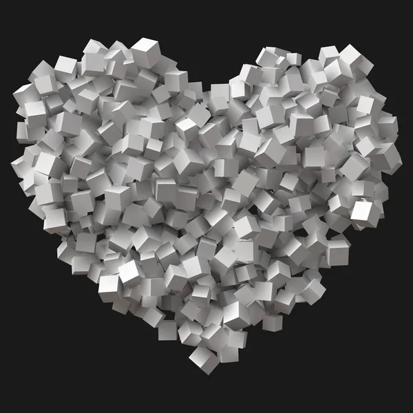 Big heart symbol formed by random cubes — Stock Vector