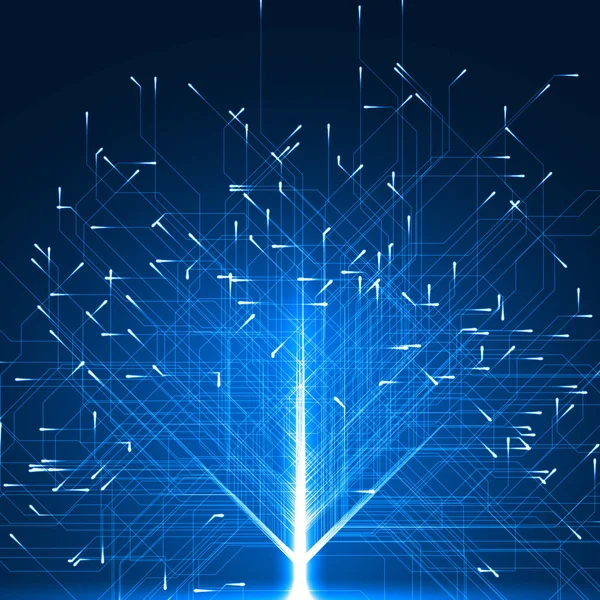 Partículas em movimento geométrico com trilhas energéticas . —  Vetores de Stock