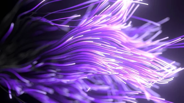 Black strings with purple glowing heads. suitable for technology, internet and computer themes. 3d illustration — Stok fotoğraf