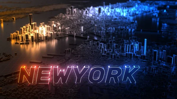 Digital New York stad med glödande kanter, 3D-illustration — Stockfoto