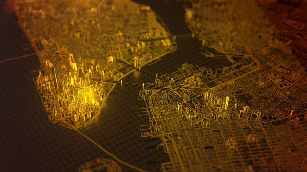 Ciudad digital de Nueva York con bordes brillantes calientes, ilustración 3d — Foto de Stock