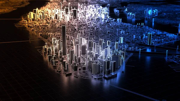 Dijital New York kenti parlayan kenarları ile, 3D illüstrasyon — Stok fotoğraf