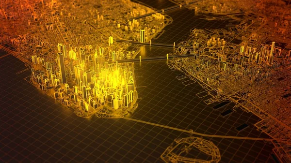 Цифрове нью-йоркське місто з гарячими сяючими краями, 3d ілюстрація — стокове фото