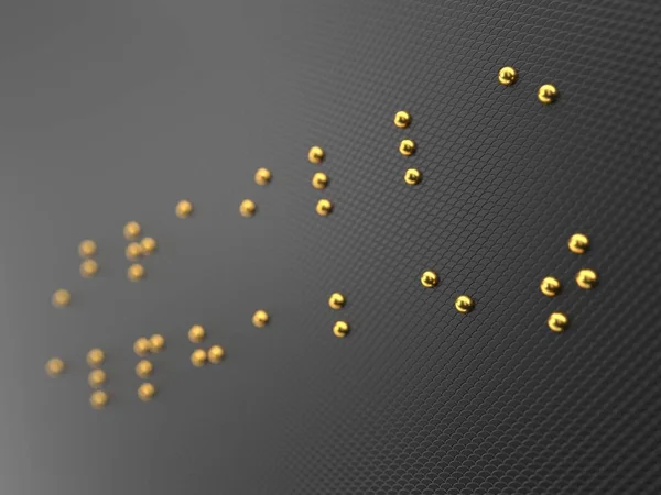 Letras del alfabeto braille. Ilustración 3d de alph braille dorado — Foto de Stock