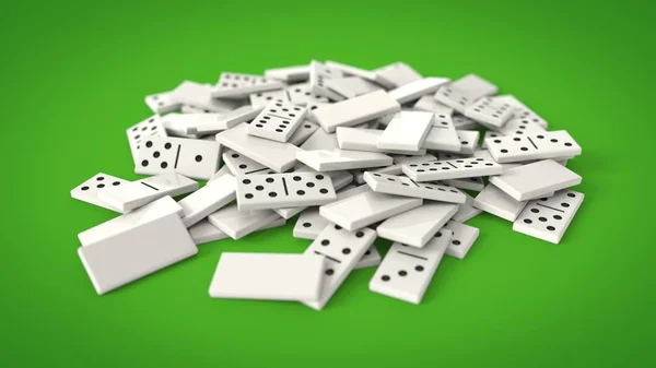 Chipy domino na zielonym tle. Ilustracja 3D — Zdjęcie stockowe