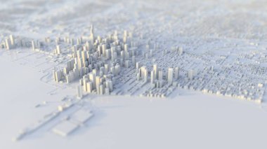 Beyaz minyatür Chicago şehrinin beyaz maddeli 3D çizimi