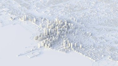 Beyaz materyalli Chicago şehrinin 3D çizimi.