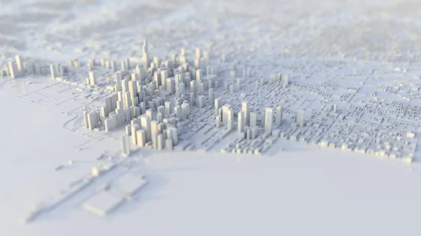 3D ilustrace bílého miniaturního Chicaga s bílou mater — Stock fotografie
