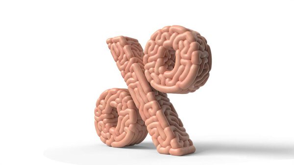 human brain in shape of percent sign. 3D illustration