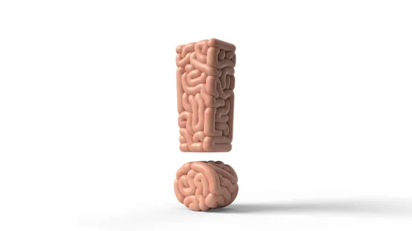 Человеческий мозг в форме лекскламационного знака 3D иллюстрации — стоковое фото