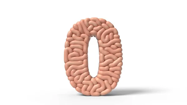 Menselijk brein in de vorm van nummer 0. 3d illustratie — Stockfoto
