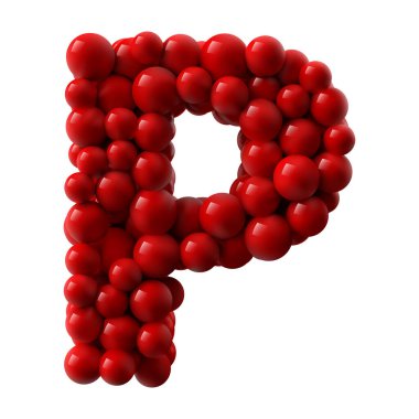 P harfi kırmızı renkli parlak toplarla. gerçekçi vektör çizimi. Daktilo, alfabe veya harf kullanımı için uygun.