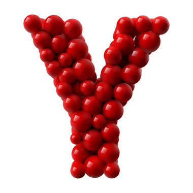 Y harfi kırmızı renkli parlak toplarla. gerçekçi vektör çizimi. Daktilo, alfabe veya harf kullanımı için uygun.