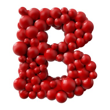 B harfi kırmızı renkli parlak toplarla. gerçekçi vektör çizimi. Daktilo, alfabe veya harf kullanımı için uygun.