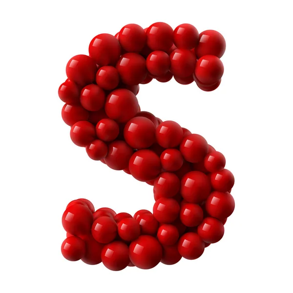 赤い光沢のあるボールの文字S リアルなベクターイラスト タイプライティング アルファベット 文字の使用に適しています — ストックベクタ