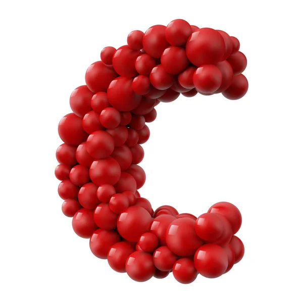 字母C 带有红色光泽球 侧面视图 现实的矢量图解 适合打字 字母表或字母使用 — 图库矢量图片