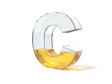 letter C shaped glass half filled with yellow liquid. suitable for fuel, oil, honey and any other liquid themes. 3d illustration clipart