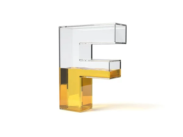 字母F形状的杯子 半满黄色液体 适用于燃料 蜂蜜和任何其他液体主题 3D说明 — 图库照片