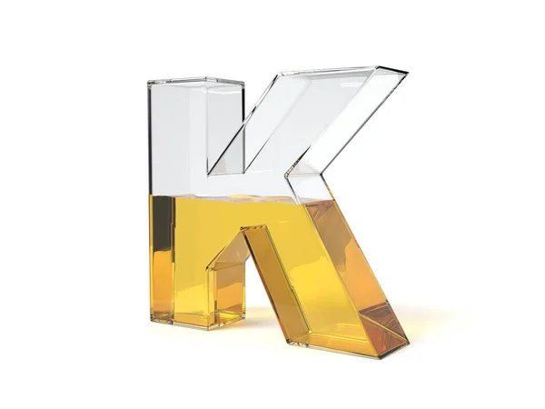 字母K型杯子 半满黄色液体 适用于燃料 蜂蜜和任何其他液体主题 3D说明 — 图库照片