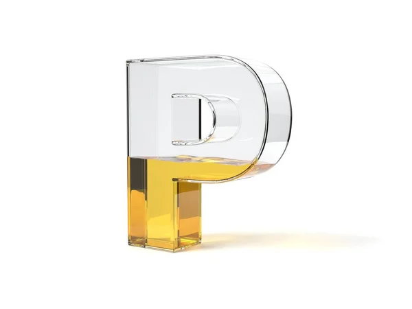 字母P形状的杯子 半满黄色液体 适用于燃料 蜂蜜和任何其他液体主题 3D说明 — 图库照片