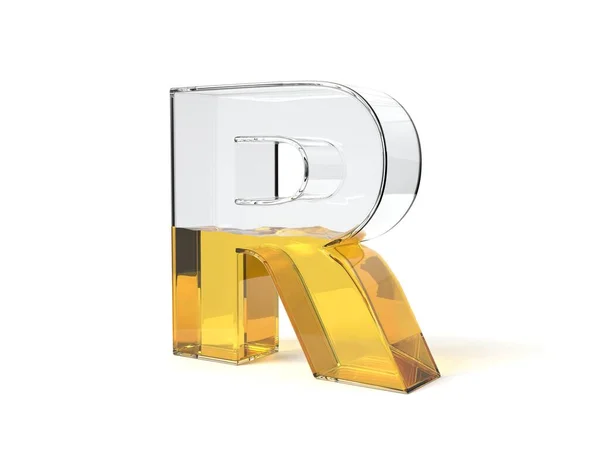 字母R型杯子 半满黄色液体 适用于燃料 蜂蜜和任何其他液体主题 3D说明 — 图库照片