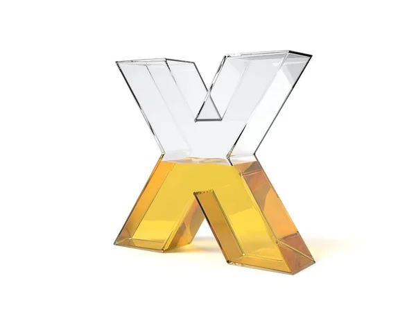 字母X形状的杯子 半满黄色液体 适用于燃料 蜂蜜和任何其他液体主题 3D说明 — 图库照片
