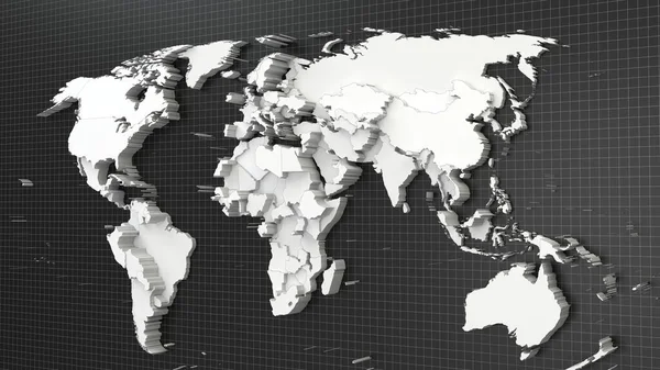 Vit Världskarta Med Förhöjda Länder Gränserna Gblack Fodrade Illustration — Stockfoto