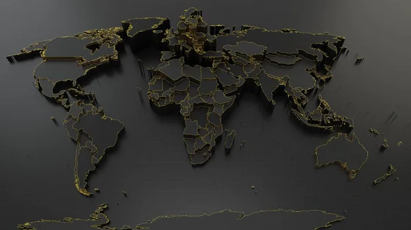 Dark World Map Elevated Countries Glowing High Energy Borders Illustration — Stock Photo, Image