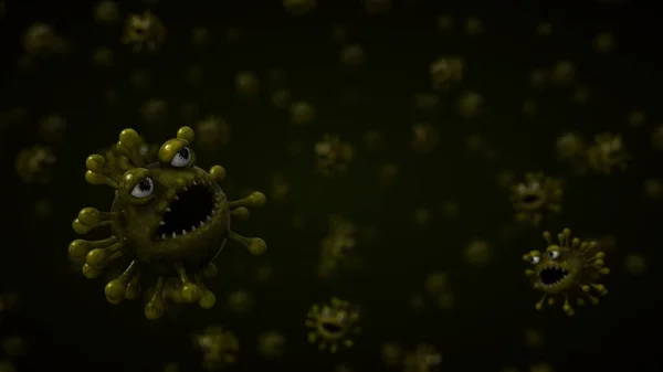 一群科罗纳病毒怪物 3D说明 卡通人物 — 图库照片
