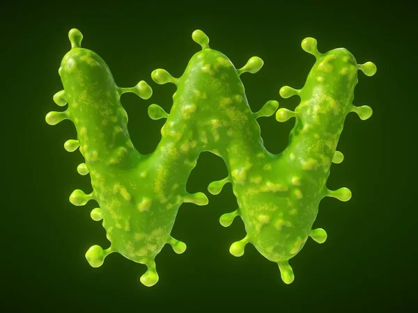 文字W型ウイルスや細菌細胞 3Dイラスト 医学や科学のテーマに適しています — ストック写真