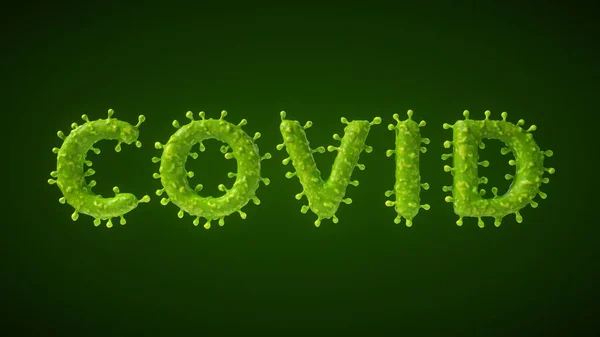 Covid Woordvormig Virus Bacteriecel Illustratie Geschikt Voor Medische Wetenschappelijke Thema — Stockfoto