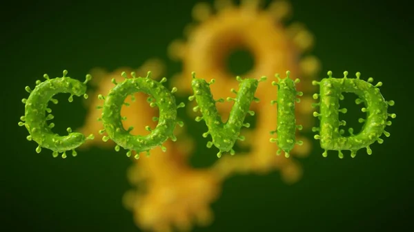 Covid Virus Forma Palabra Célula Bacteriana Ilustración Adecuado Para Temas —  Fotos de Stock