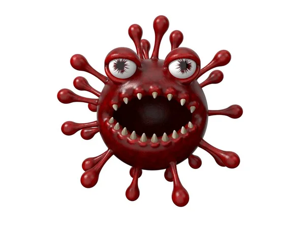Красный Коронный Вирусный Монстр Иллюстрация Мультяшный Вирус — стоковое фото