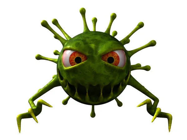 腕を持つコロナウイルスモンスター Covid 19やコロナなどのウイルスのテーマに適しています 3Dイラスト 漫画ウイルスキャラクター — ストック写真
