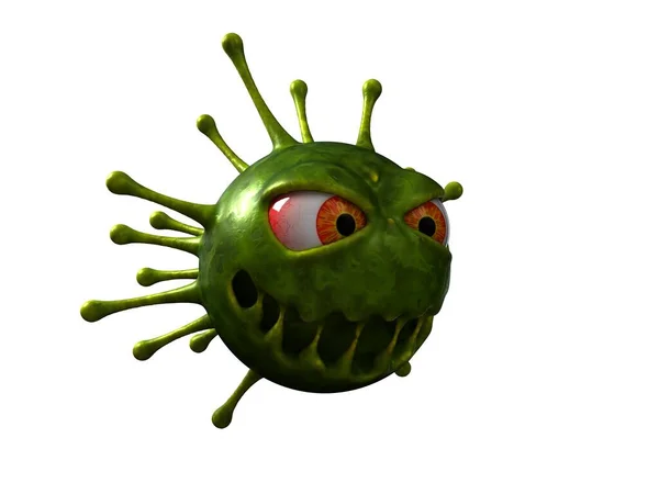 コロナ ウイルスの怪物だ Covid 19やコロナなどのウイルスのテーマに適しています 3Dイラスト 漫画ウイルスキャラクター — ストック写真