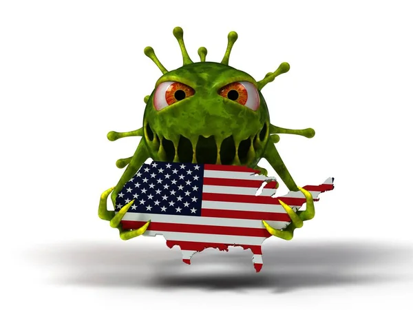 Corona Virus Monster Förstör America Karta Lämplig För Covid Korona — Stockfoto