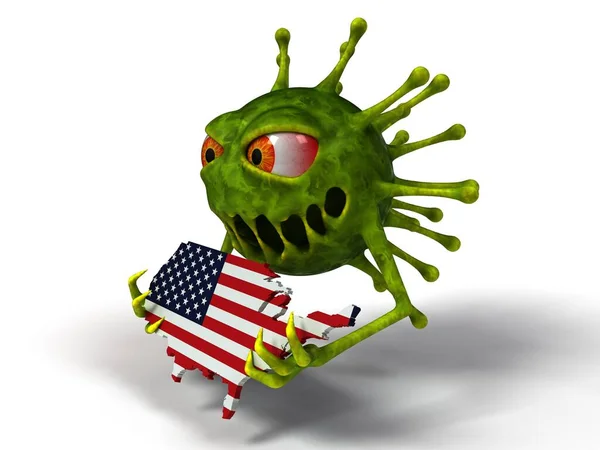 Mostro Del Virus Corona Distrugge Mappa Americana Adatto Covid Corona — Foto Stock