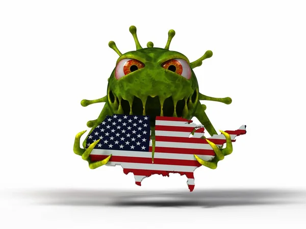 Corona Virus Monster Destroys America Map Suitable Covid Corona Other — Stock Photo, Image